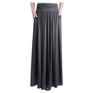 Loxdonz High Waist Shirring Maxi Skirt Pockets NWT